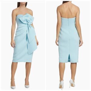 Badgley Mischka Womens Strapless Bow Embellished Midi Dress Azure Size 4